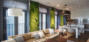 طراحی داخلی با دیوارهایی سبز و متفاوت 